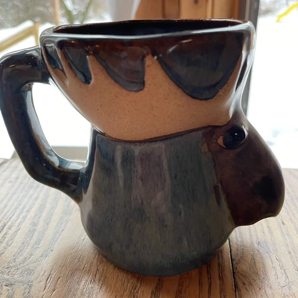 Moose Stoneware Pottery Mug Hand Painted RAD Design Birchstone Studios Maine USA - Picture 3 of 9